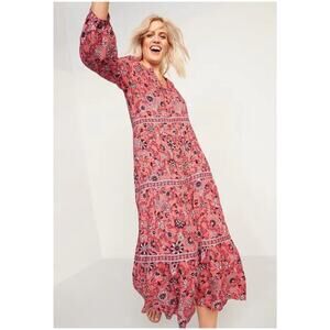 Old Navy Floral Tiered Midi Swing Dress Women’s‎ Medium Pink Resortwear Boho